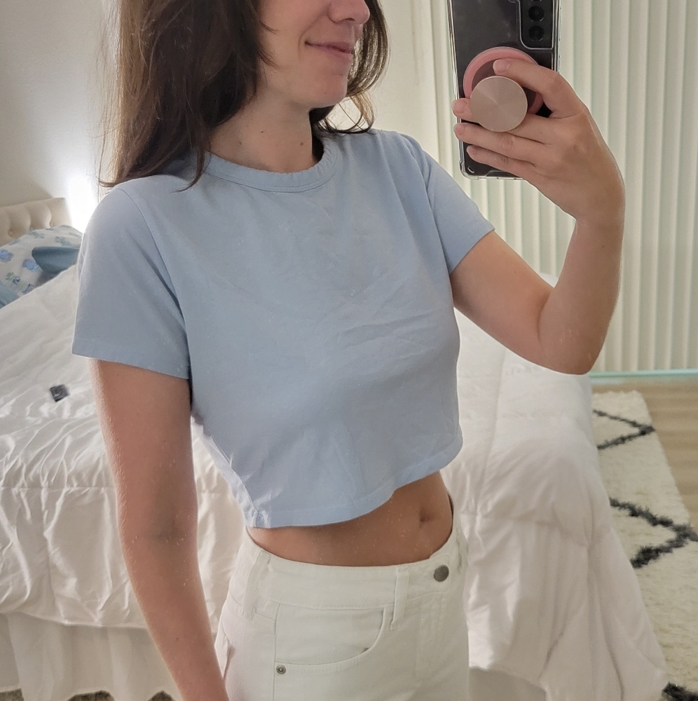 Cotton On Blue Fitted Crop T-Shirt Short Sleeve